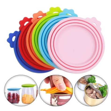 Couvercle de boîte de conserve en Silicone, pour aliments, pour chiot, chien, chat, couvercle de stockage, couvercle supérieur réutilisable, fournitures quotidiennes pour animaux de compagnie