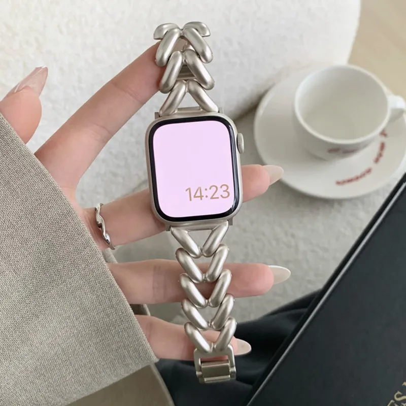 Metallarmband für Apfel Uhr 10 Band 46 mm 42 mm 41 mm 44 mm 45 mm 40/49 mm Damenarmband Gürtelarmband iWatch Serie 9 8 7 Se Ultra: Blau Rosa / 12mm