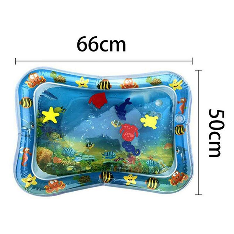 1 Pcs PVC Baby Water Play Mat Cute Cartoon Inflatable Baby Water Mat Fun Activity Baby Water Play Pad Tummy Time Mat: light blue