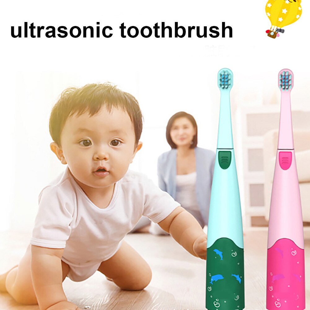 Kids Waterproof Sonic Vibration Gums Care Oral Cleaning Electric Toothbrush suction cup placed stably perfect for children