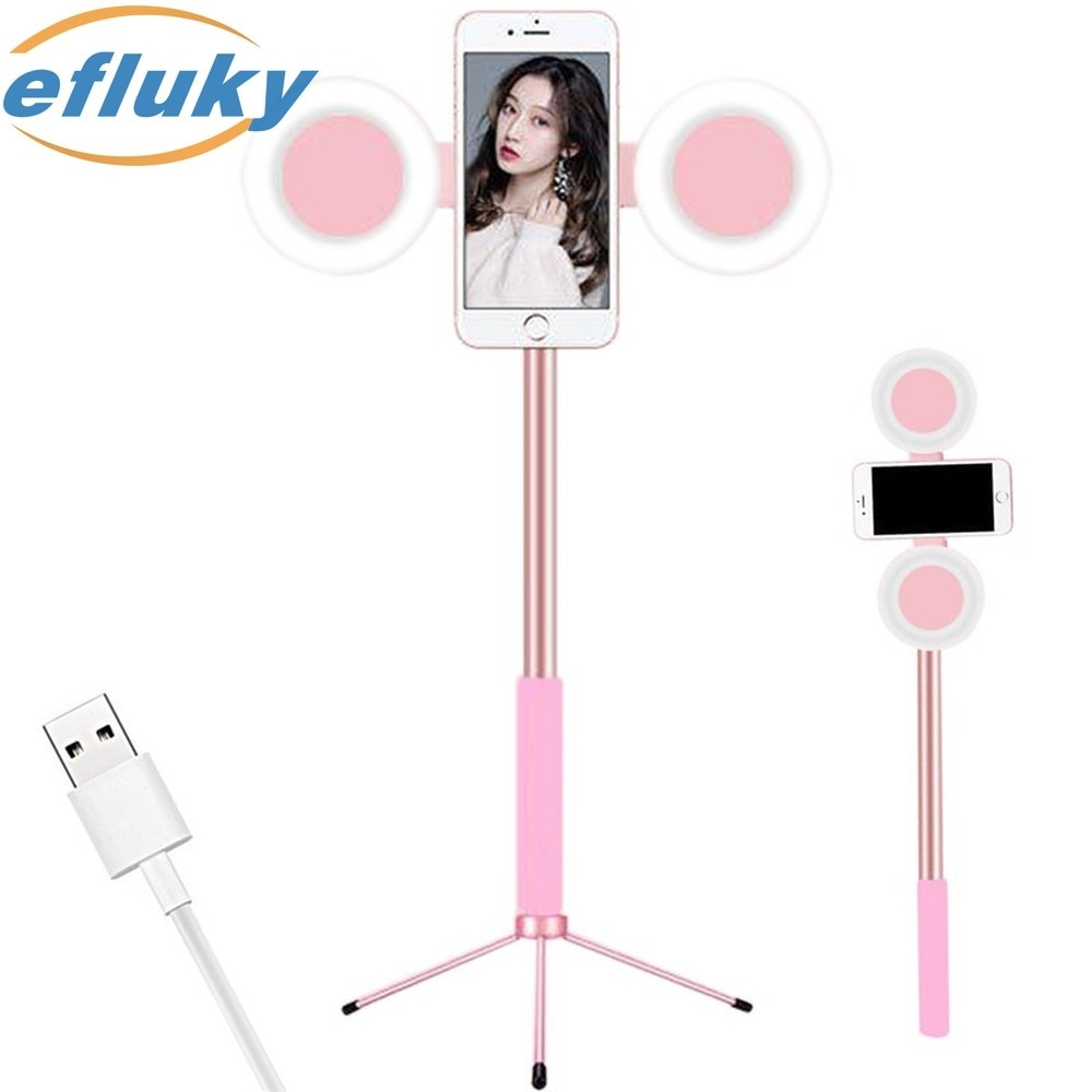 1.7m Extendable live Tripod Selfie Stick Support LED Ring Dual light mirror Stand Ring Light Phone Mount for iPhone 11 X Android