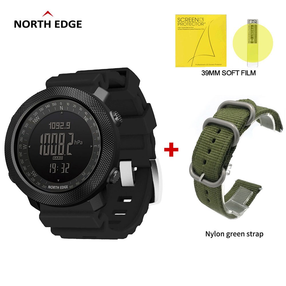 Norden Rand Apache Clever Uhr männer Sport smartwatch für lauf Klettern Schwimmen Kompass Höhenmesser Barometer Wasserdicht 50m: Schwarz Grün Nylon