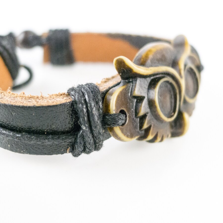 Bracelet en cuir en forme de hibou pour homme, sculpture, limitation, os Yak, Art Vintage, # GZ432