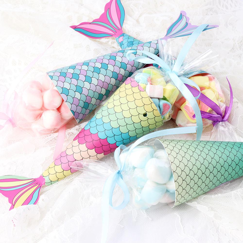OurWarm syrena papier cukierki pudełko karta zaproszenie torby na prezenty dziewczyny urodziny traktować syrenka impreza dobrodziejstw dekoracji