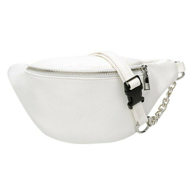 Womens Waist Bag Fanny Pack PU Bag Belt Purse Small Purse Phone Key Pouch Waist Pack Bicycle Belt Bag Chest Handbag Shoulder: White