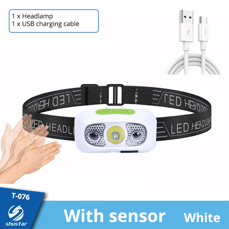 MINI Headlamps Super Bright Powerful Headlamp Camping Lightweight Headlights Headlamp Led Rechargeable Lamp With sensor: With sensor-White