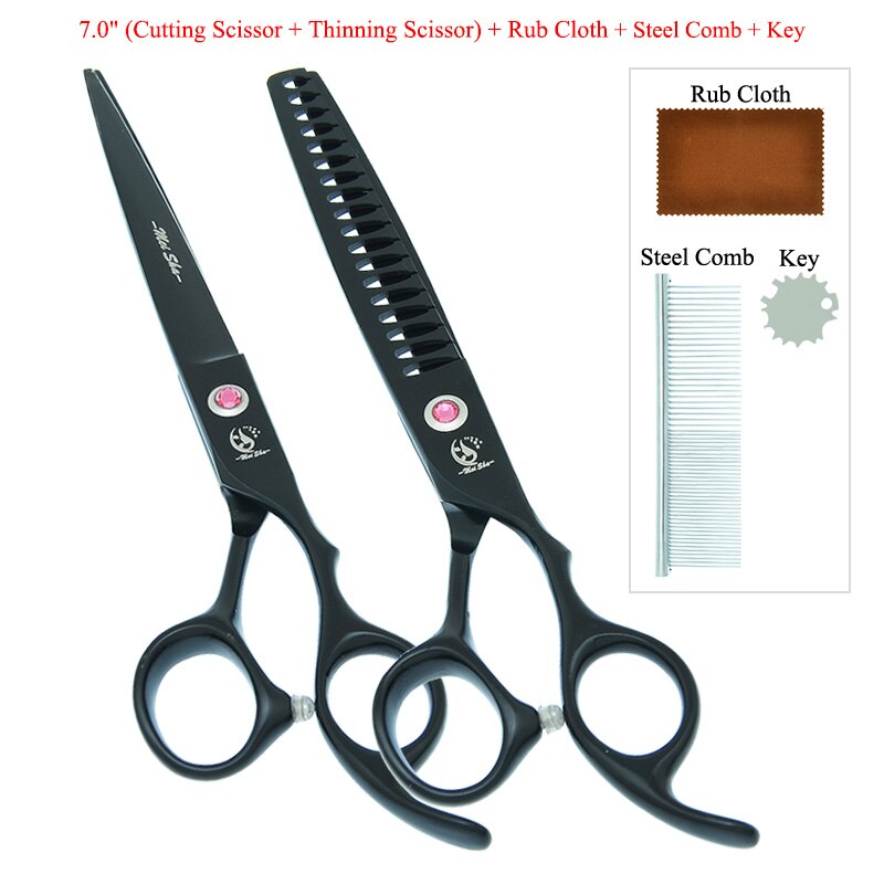 7.0" Japanese Steel Dog Grooming Scissors Curved Cutting Shears 40% Cut Rate Thinning Tesouras Pet Suppliers B0033A: B0033A-09-70