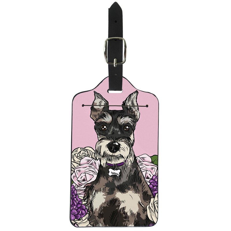Forudesigns schnauzer hund trykt rejse bagage etiket stropper kuffert navn id adresse tags pu bagage tags rejsetilbehør: Z3005 z 24