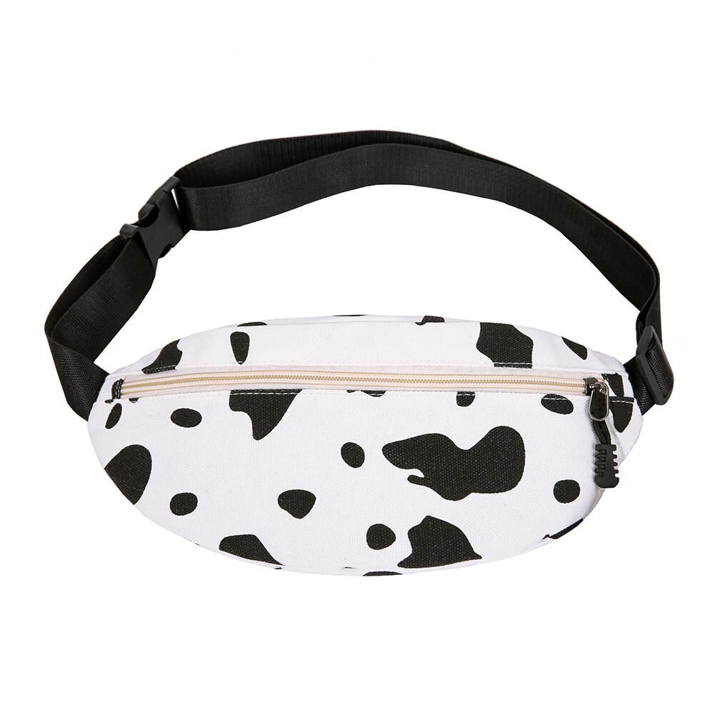 Frauen lässig Milch Kuh Druck Taille Taschen lässig Leinwand Einfache fanny Gürtel Pack Damen Kleine miserabel Schulter Umhängetaschen: weiß