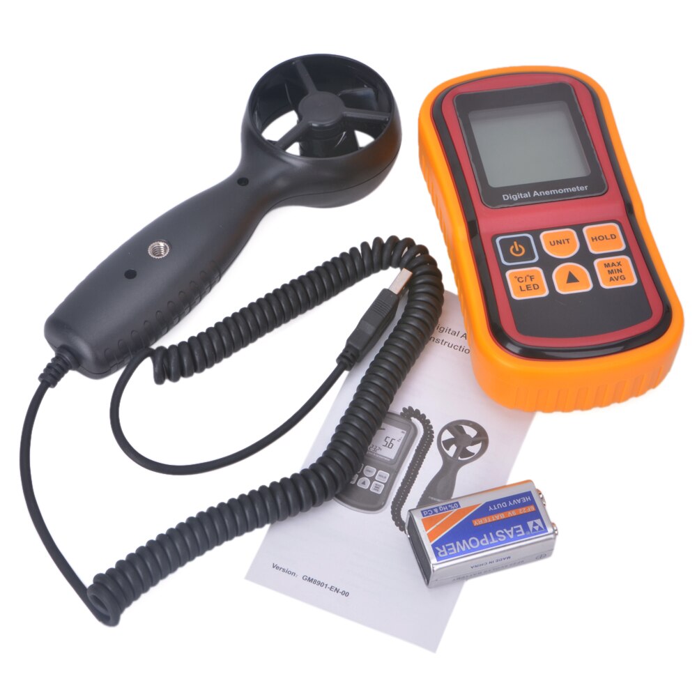 Digital Mini Anemometer High Accuracy LCD Display Wind Tachometer Meter GM8901 Air Velocity Temperature Meter Measuring 0~45m/s
