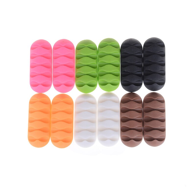 2 Stks/set Bureau Kabel Organizer Zelfklevende Siliconen Draad Usb Charger Cord Winder Kabel Clip Data Line Opslag Houder