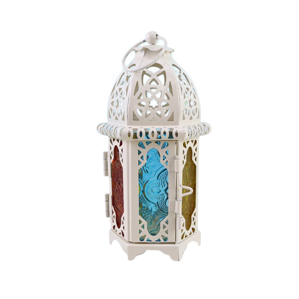 Vintage hængende lysestage marokkansk glaslys lanterne bryllup hjemmeindretning: Hvid flerfarvet