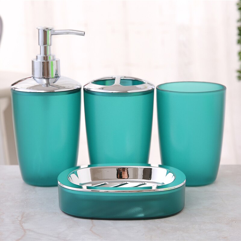 4 Stks/set Badkamer Accessoires Frosted Plastic Zeepdispenser Fles Zeepbakje Cup Tandenborstelhouder Set: Army Green