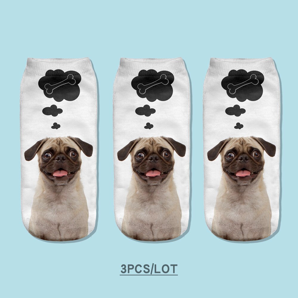 3pcs/Lot skarpetki Dog Sock Cute Floral Socks Women Harajuku Art Socks Funny Cotton Fasion Kawaii Ankle Happy Socks: S41205