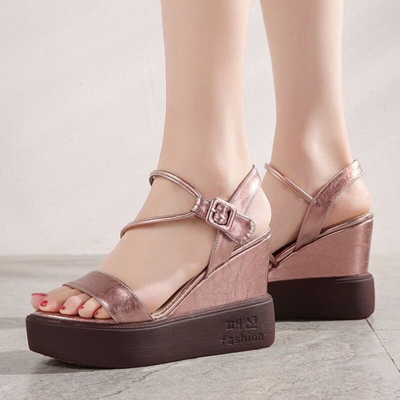 Sandales à petit talon incliné pour femmes, bas épais, talons courts Super hauts, polyvalents. Chaussures à talons compensés pour femmes, été: Rose / 39