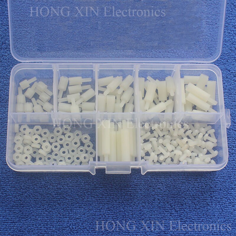 M2.5 White Male-Female Nylon Hex Thread Standoff Spacers PCB Screws nuts Bolt Assortment kit set Fastener Hardware