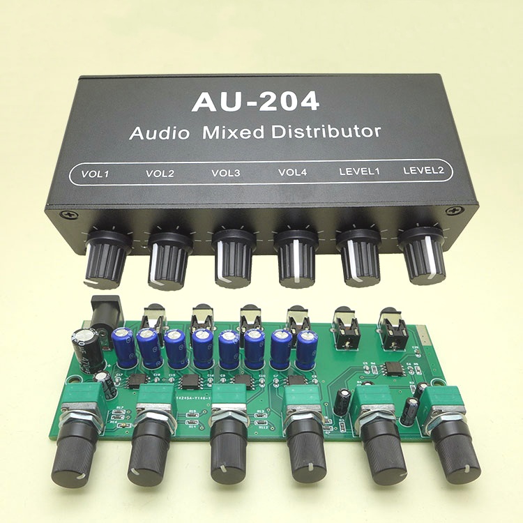 2 Input 4 output Stereo Audio Mixer Distributor Signal Selector switcher 3.5MM Individually Controls Headphones Amplifier AU-204