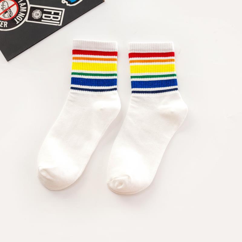 Autumn and Winter Cotton Socks Colorful Stripes for Ladies Female Leisure Comfortable Rainbow Socks Women: 02
