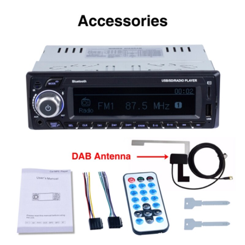 1 din dab+ ontvanger autoradio  mp3 stereo autoradio ondersteuning am fm rds bluetooth usb sd aux met dab-antenne