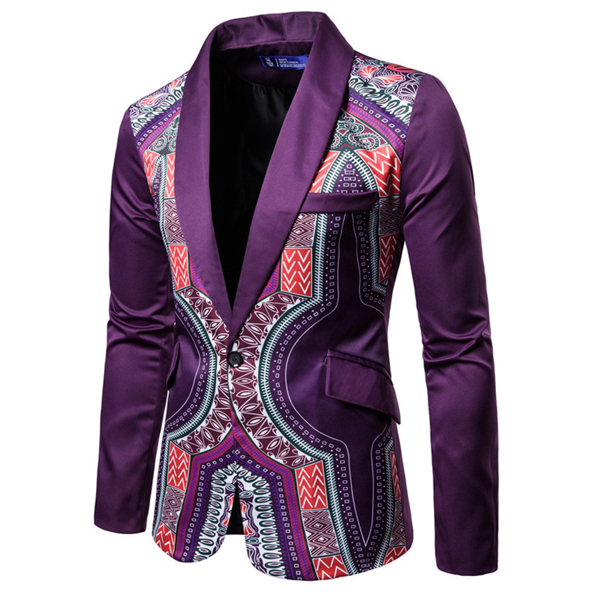 Blazer Dashiki Print News African Clothes Men Jacket One Botton Party Rich Bazin Retro Coat Full Sleeve Male Clothing M-3XL