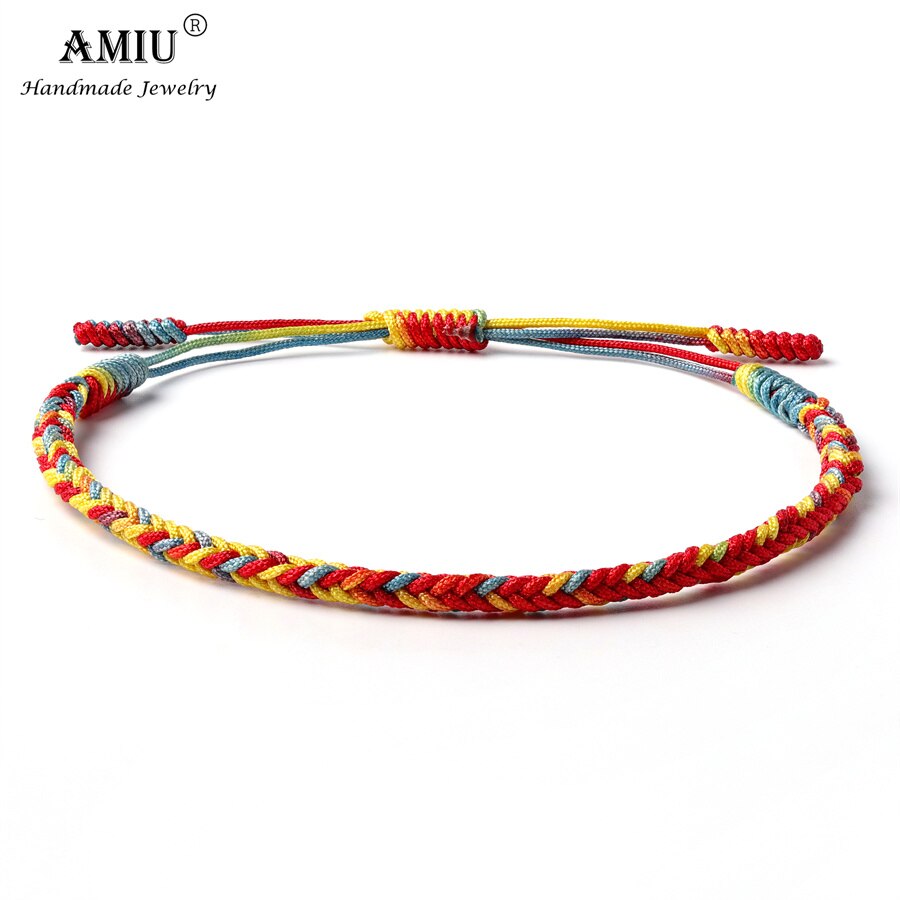 AMIU-Pulseras de la suerte Budista Tibetano hechas a mano, pulseras de colores degradados, amuleto de nudos de cuerda de , pulsera trenzada del Tíbet: 8