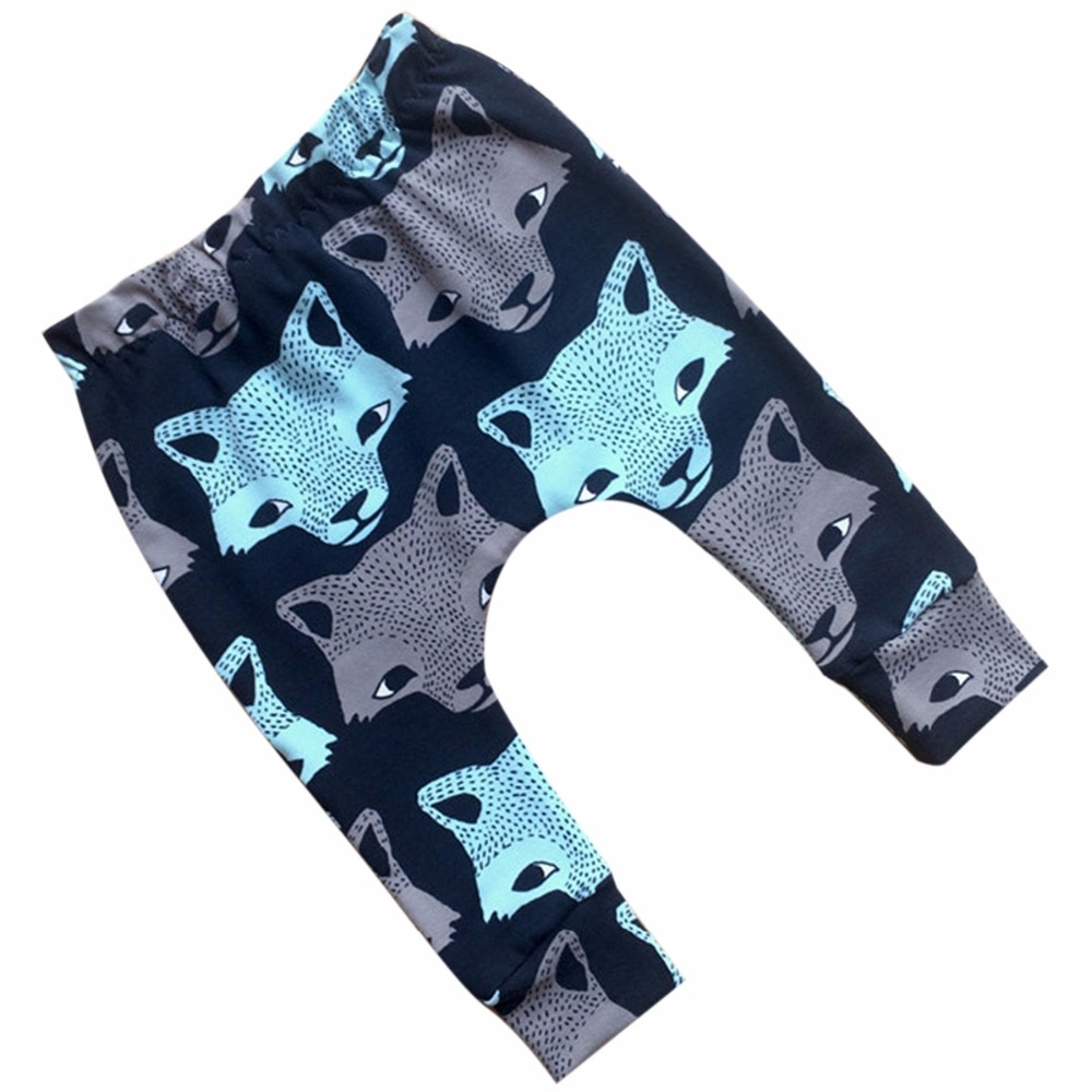 Puseky Wolf Head Pattern Breathable Baby Boys Girls Cotton Trousers Children Haren Long Pants Autumn Style Kids Clothing