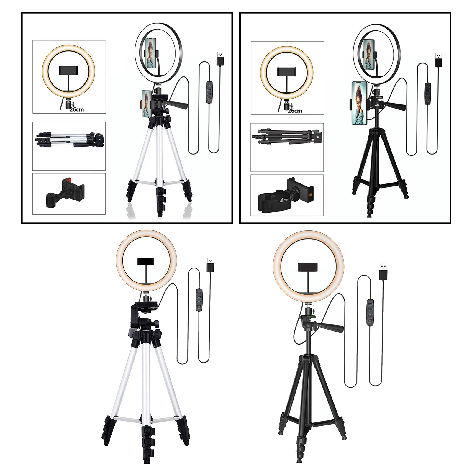 11 zoll LED Ring Licht Dimmbare USB Selfie Gefüllt Licht 3 Modi und 10 Helligkeit Ebenen mit Telefon Halfter und stativ