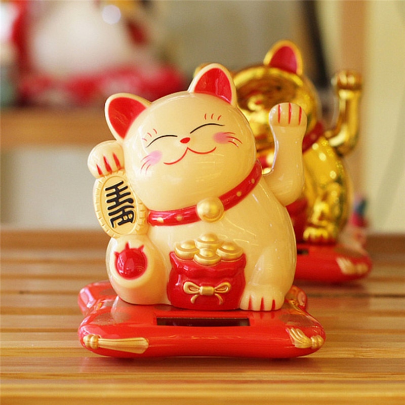1 pcs Chinese Lucky Wealth Gold Cute Cat Solar Powered Welcoming Fortune Cat Lucky For Home Car Hotel Restaurant Decor Craft