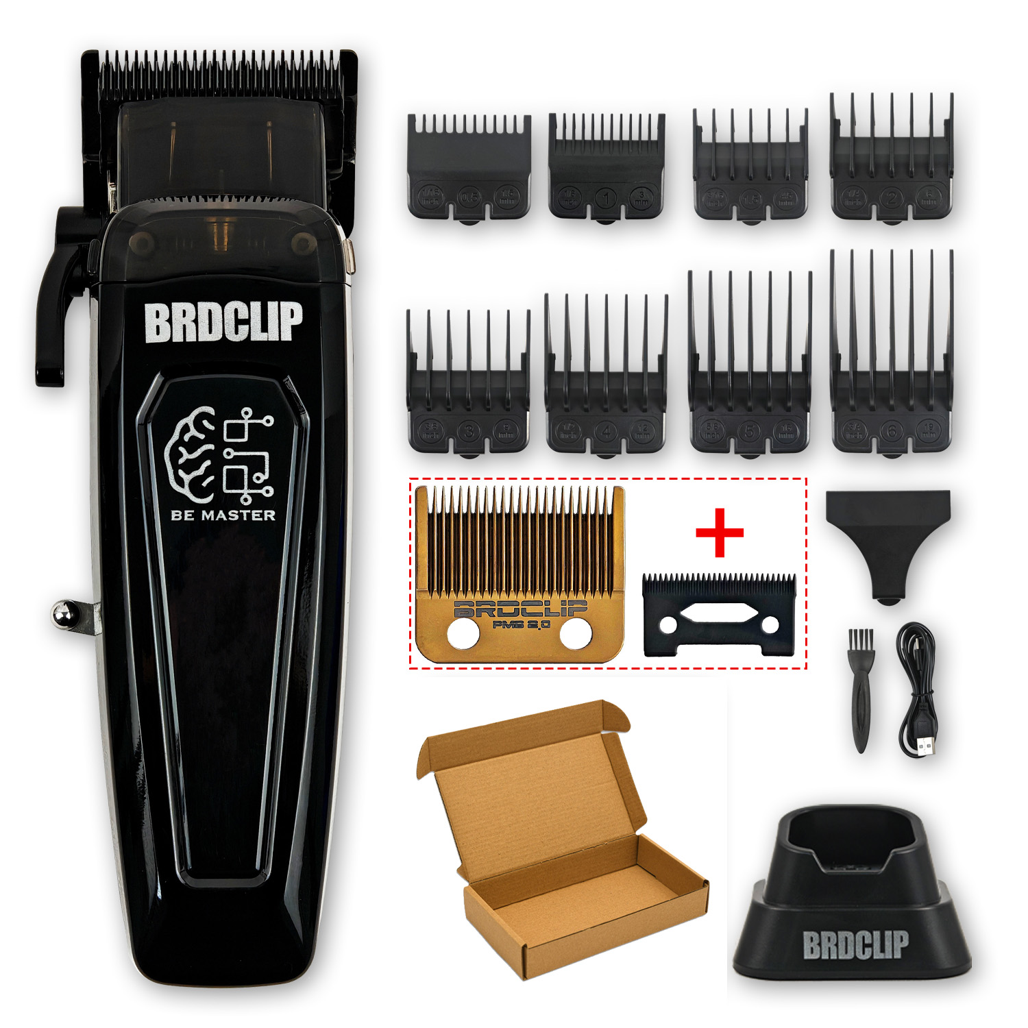 BRDCLIP-Kit de Máquina para cortar cabello de barbero , cargador Base, cortadora de pelo de 7500RPM, cortadora de pelo de salón con cuchilla DLC para hombres: Oro