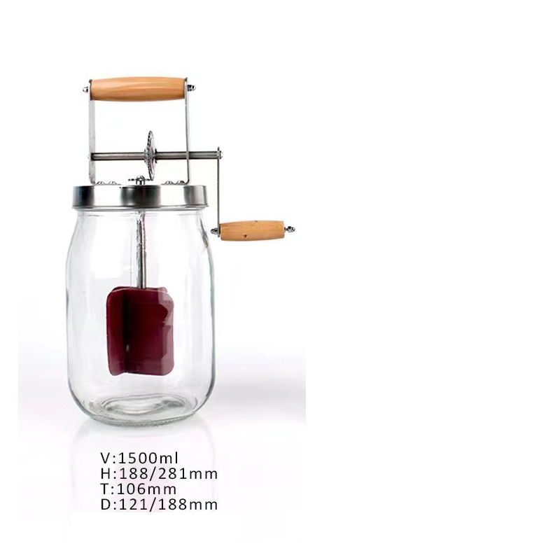 Handmatige boterkarn botermaker keukenmixer glas+siliconen roerstaaf zelfgemaakte siliconen wiel keukengadgets 1l/1.5l: Blauw