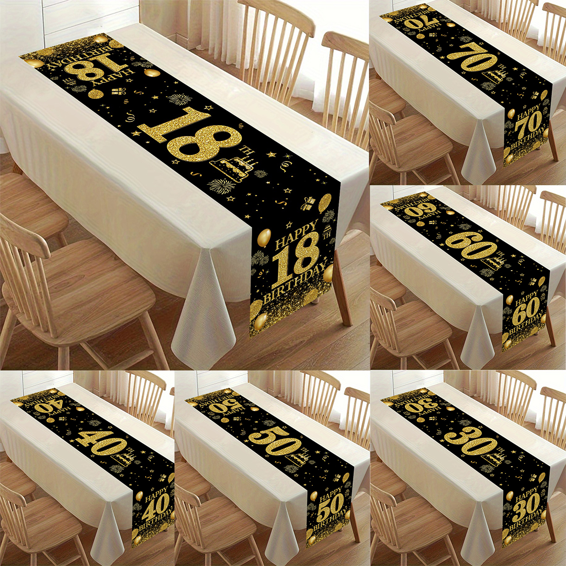 Svartguld grattis på födelsedagen bordslöpare 30th 40th 50th födelsedagsfest bordsdekoration för hemmet jubileumstillbehör