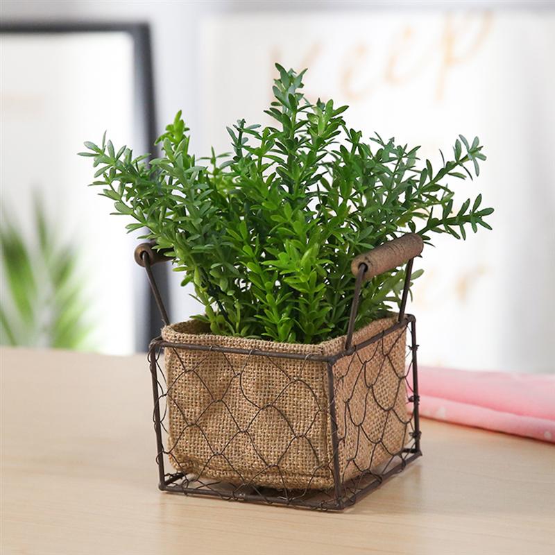 Retro stoffen mand landelijke stijl opbergmand bloemenmand draad vierkante mand met handvatten woondecoratie ornament
