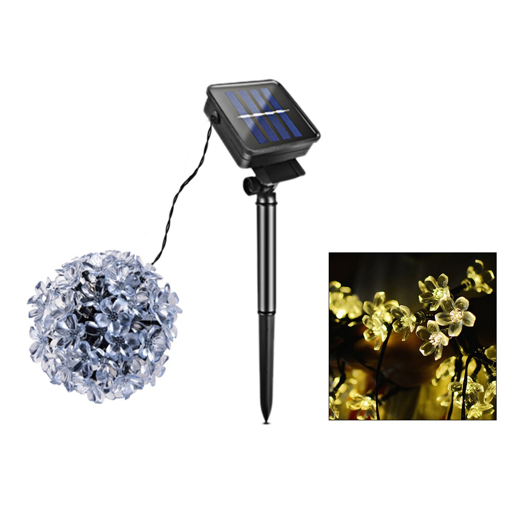 Foxanon Solar String Lights 6M 7M Fairy Ball Cherry blossom Lawn Lamp Christmas Decorative Lighting For Outdoor Garden: Cherry blossom WW / 7m 50led