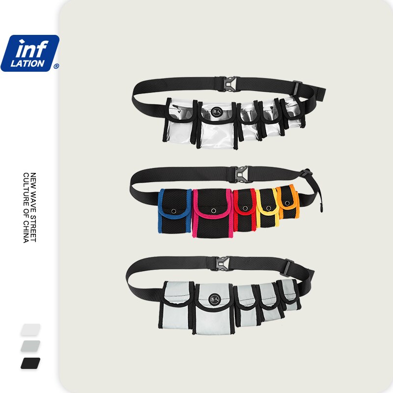inflacja Reflctive saszetka biodrowa s Multi paczki wodoodporna męska saszetka biodrowa dupa Streetwear biodro chmiel męska funkcja woreczek 186AI2018