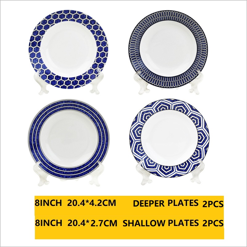 Talerze obiadowe sztućce talerze obiadowe wysokiej jakości zestaw talerzy niebieskie ładne ceramiczne naczynia świąteczne: 4 szt. 8 cale