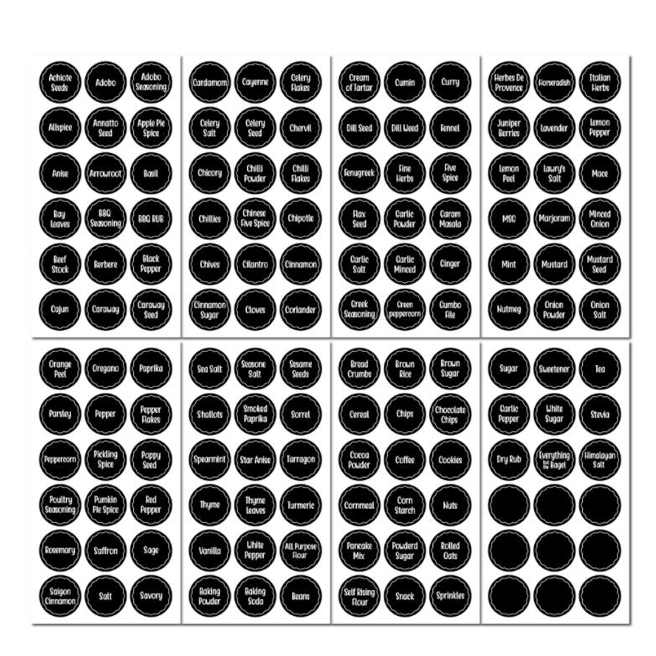 144pcs Preprinted Chalkboard Spice Labels Sticker Talented Kitchen Round Spice Labels Water Resistant Write-on Jar Label