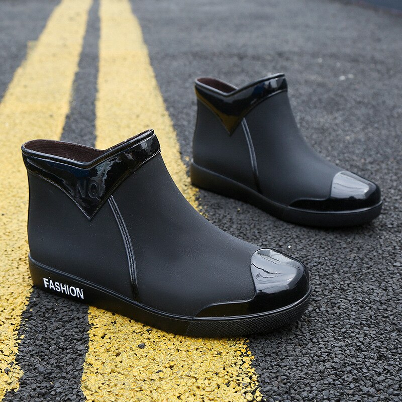 Rubber Schoenen Vrouwen Waterdichte Regen Laarzen Enkel Schoenen Herfst Vrouwelijke Water Schoenen Regenlaarzen Enkellaarsjes Flats: Black / 39