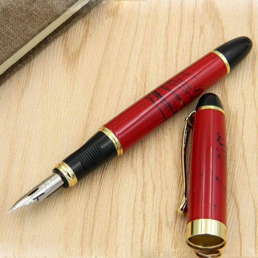 Jinhao 450 g nib metall gylden modifisert kalligrafi rund kropp blomst kropp engelsk fyllepenn: Mørkerød