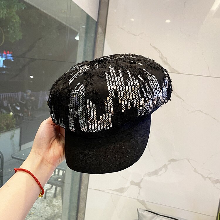 Geebro kvindelige efterår vinter british hat retro wildwomen ottekantet newsboy hætte damer afslappet baret vintage kunstner maler hat: 292 sorte