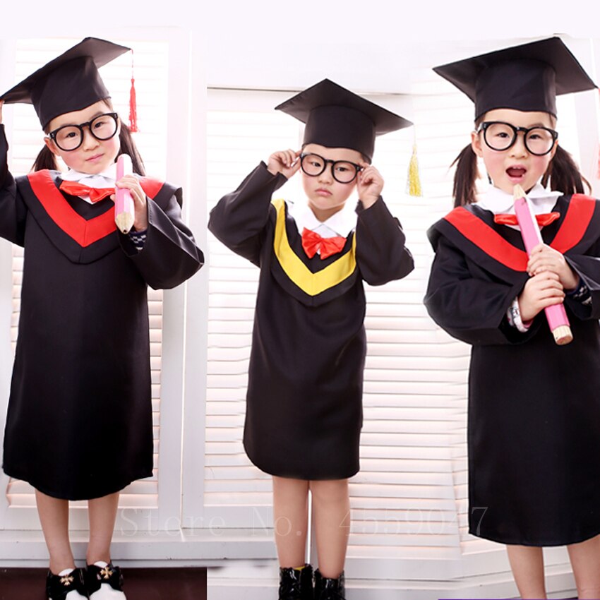 110-160cm Children Academic Graduation Costumes Gown Students Bachelor School Uniforms Photography Team Wear Robe with Cap