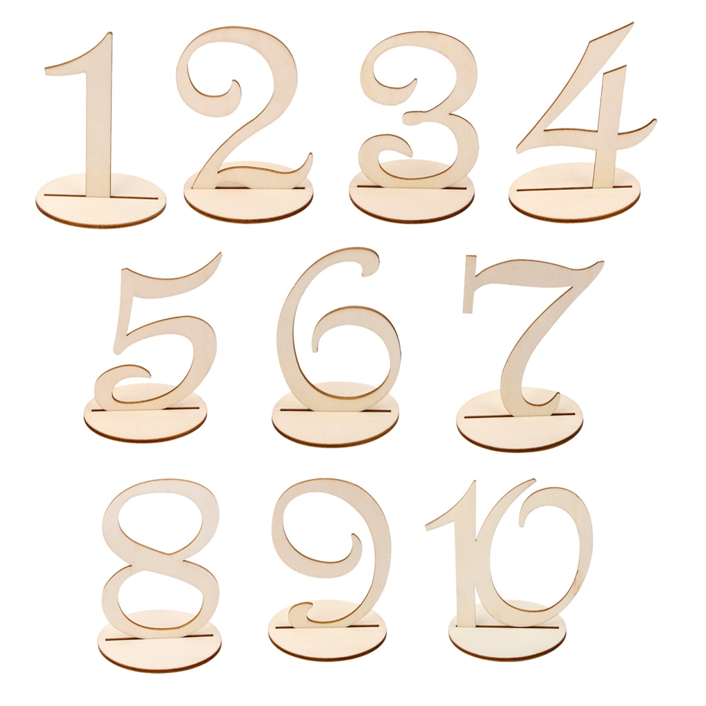 MDF Wooden Shape 10cm Table Numbers Base Base Wedding Birthday Party French Wooden Table Numbers 1 to 10 Wedding Party Decor