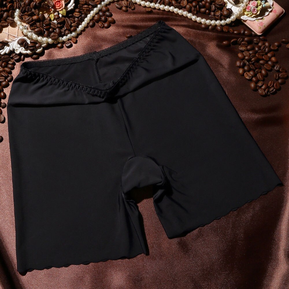 Women Seamless Smooth Slip Shorts for Under Dress Comfortable Thin Short Pants Woman's Half Slips Super Stretch: black / XL