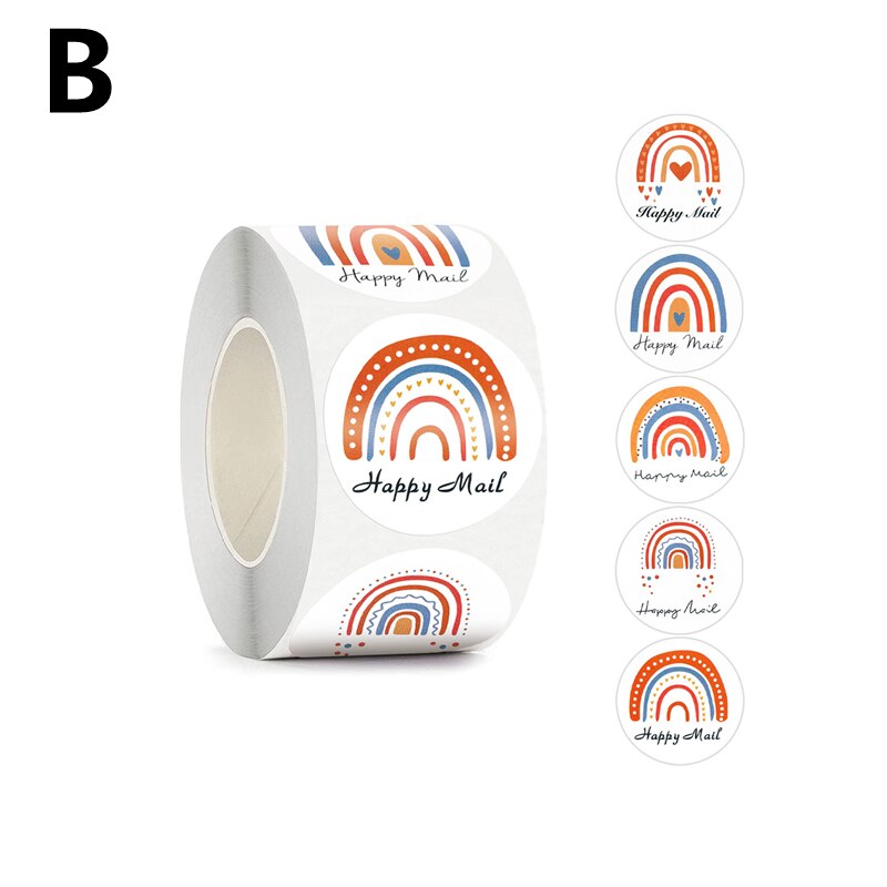 500Pcs/roll Happy Mail Rainbow Sticker Boxes Mailers Envelope Sealing Labels Round Small Business Scrapbooking Sticker: B