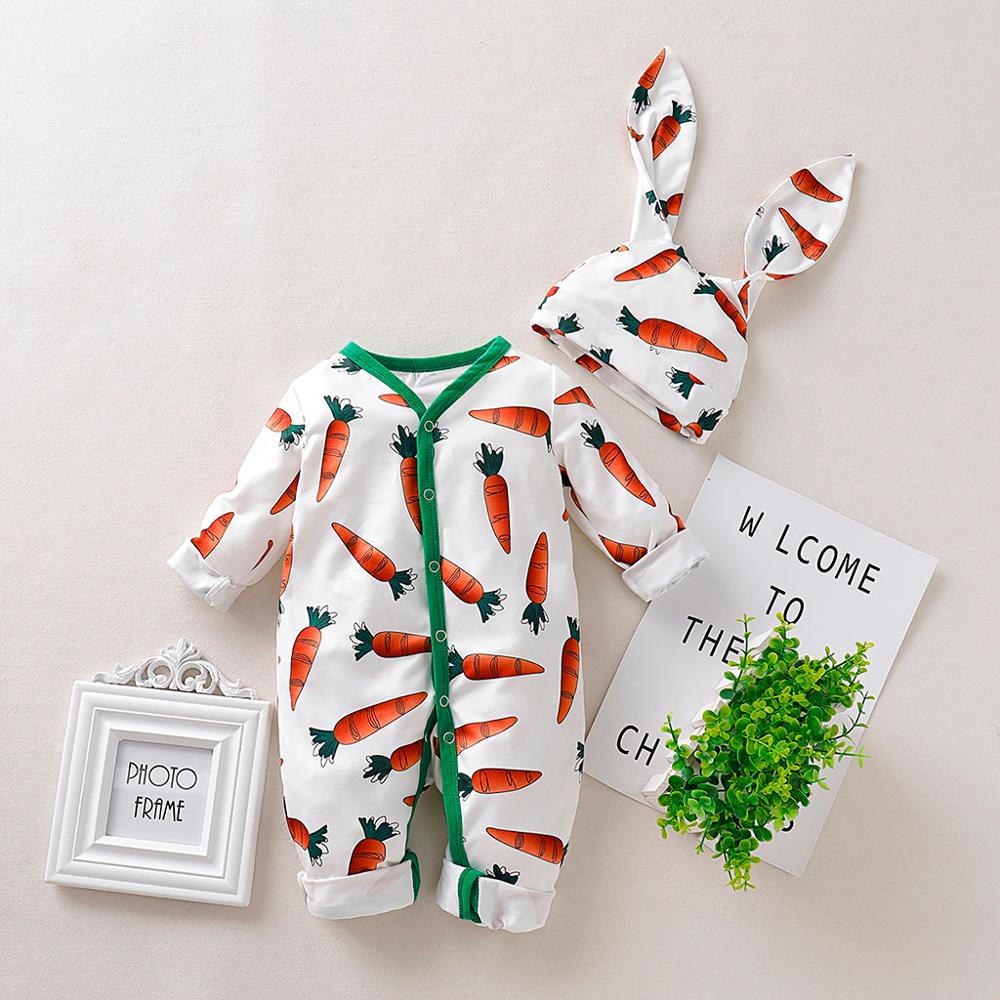 0-3 months baby girl Romper Rrabbit Ears Set Infant Baby Boys&GirlsBodysuit +Hat lucky child Costume for Newborn Overall 10.17