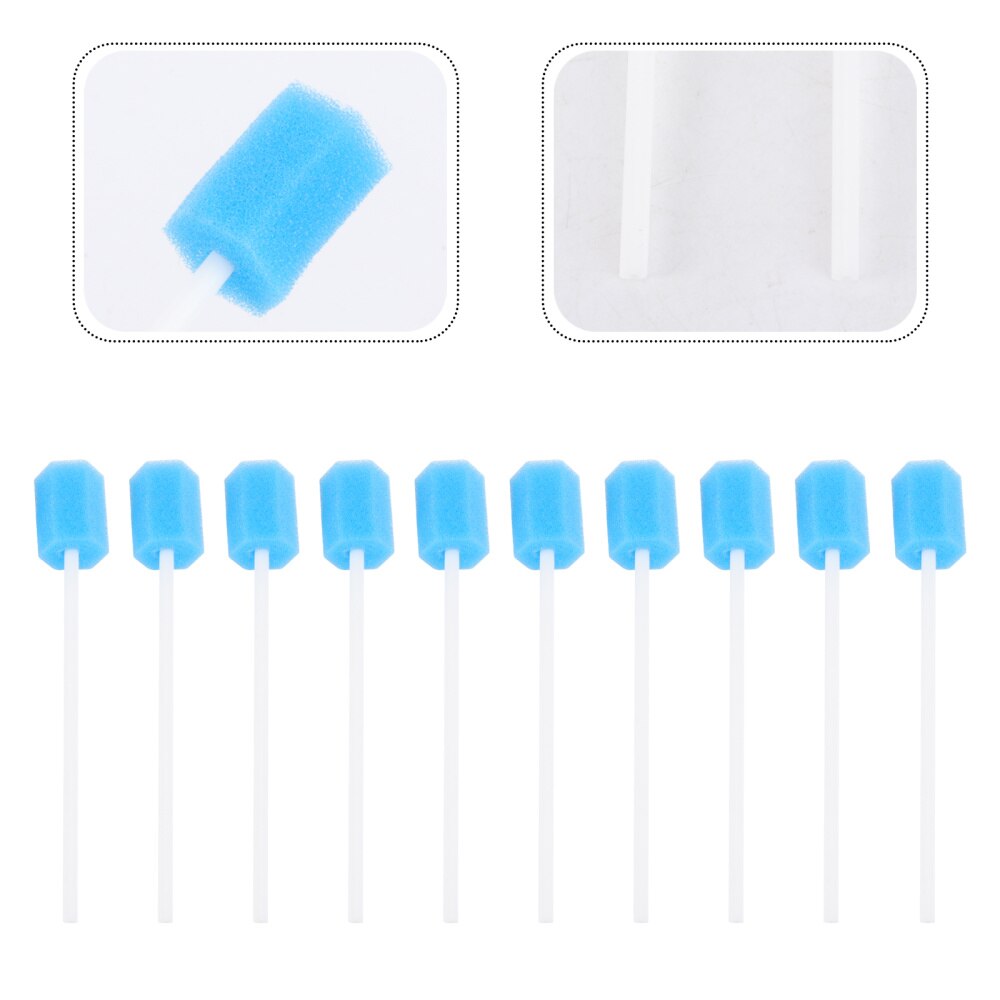 100 pcs Disposable Sponge Stick Mouth Care Sponge Tooth Cleaning Sponge Swab Oral Care (Blue)
