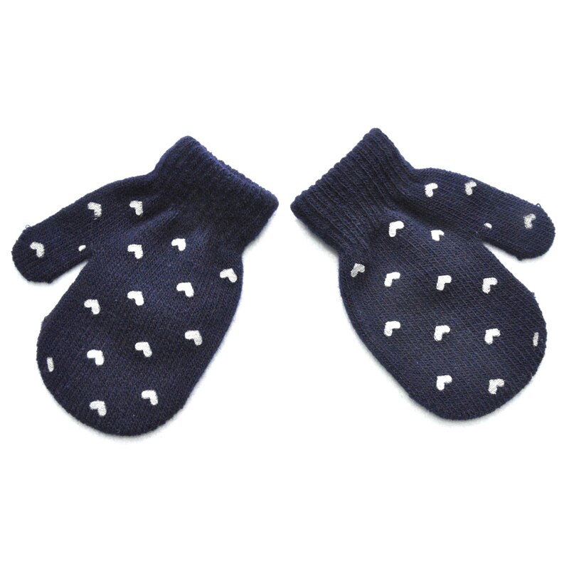 1 Paar Leuke Dot Ster Hart Patroon Wanten Jongens Meisjes Zachte Breien Warme Handschoenen Voor Kinderen Kids: Navy Blue 2