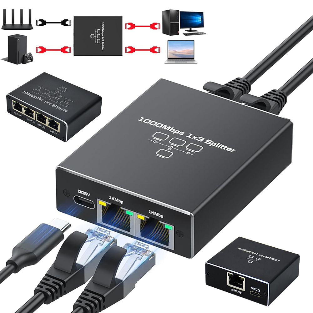 RJ45 Splitter 1 to 2 / 3 / 4 Gigabit Ethernet Adapter USB Power Cable 1000Mbps Internet Network Cable Extender Rj45 LAN Switch