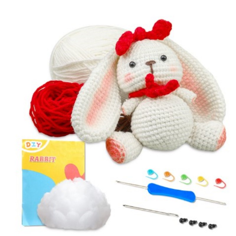 Kraball kit de animais de crochê para iniciantes com tutorial de vídeo, fio de tricô de algodão, agulhas, gancho, conjunto de ferramentas de malha, artesanato diy: Cinza claro