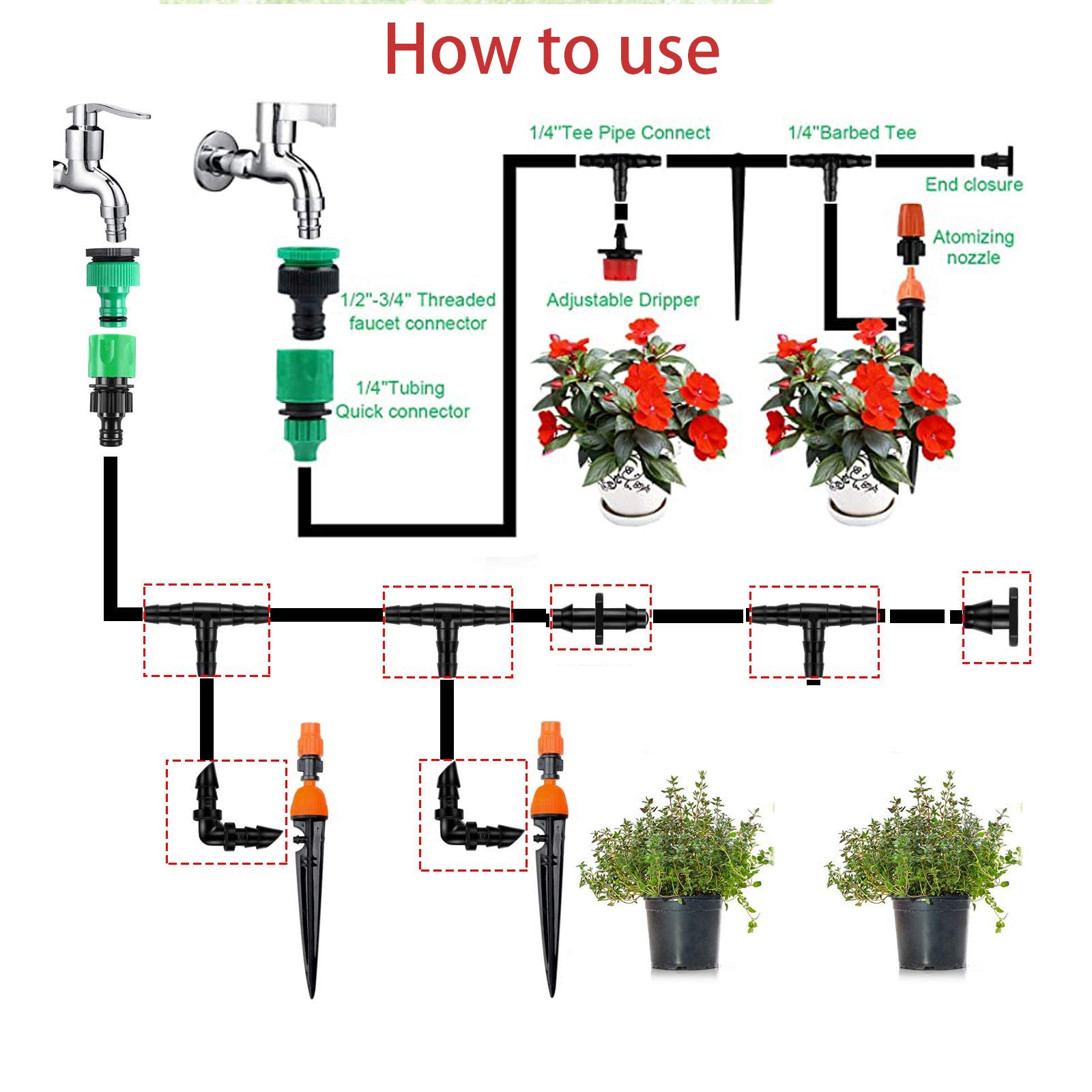 50pcs Barbed Connectors Irrigation Fittings Drip Irrigation Barbed Connectors 4/7mm Tubing Fittings for Flower Pot Garden Lawn