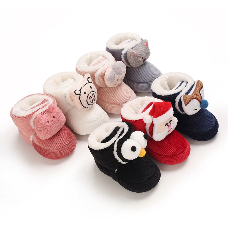 Christmas baby shoes 0-1 year old men and women baby snow boots warm soft-soled toddler shoes